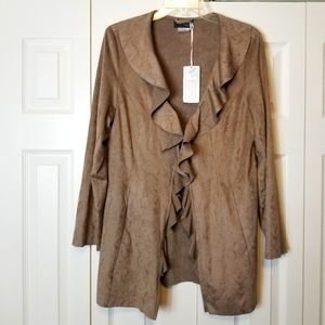 Creation L Ruffle Front Faux Suede Single Closure Lightweight Jacket NWT